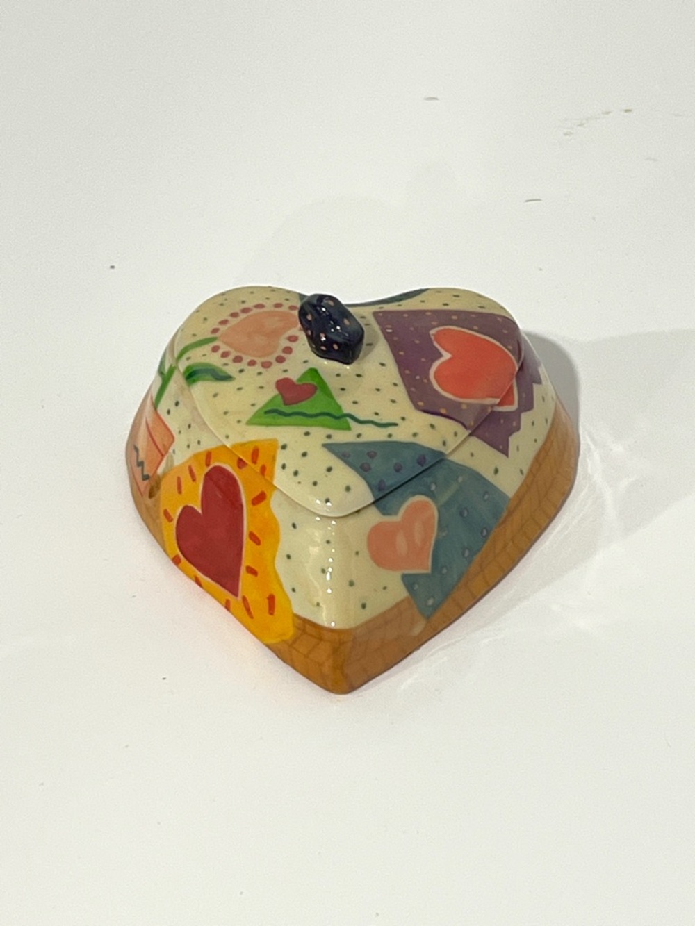 VINTAGE Heart-Shaped Trinket Box EMPRESS ARTS Colorful Heart Patchwork